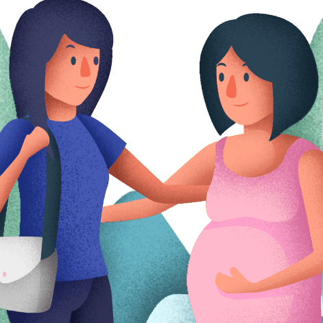 illustration of a woman reaching out to pregnant woman